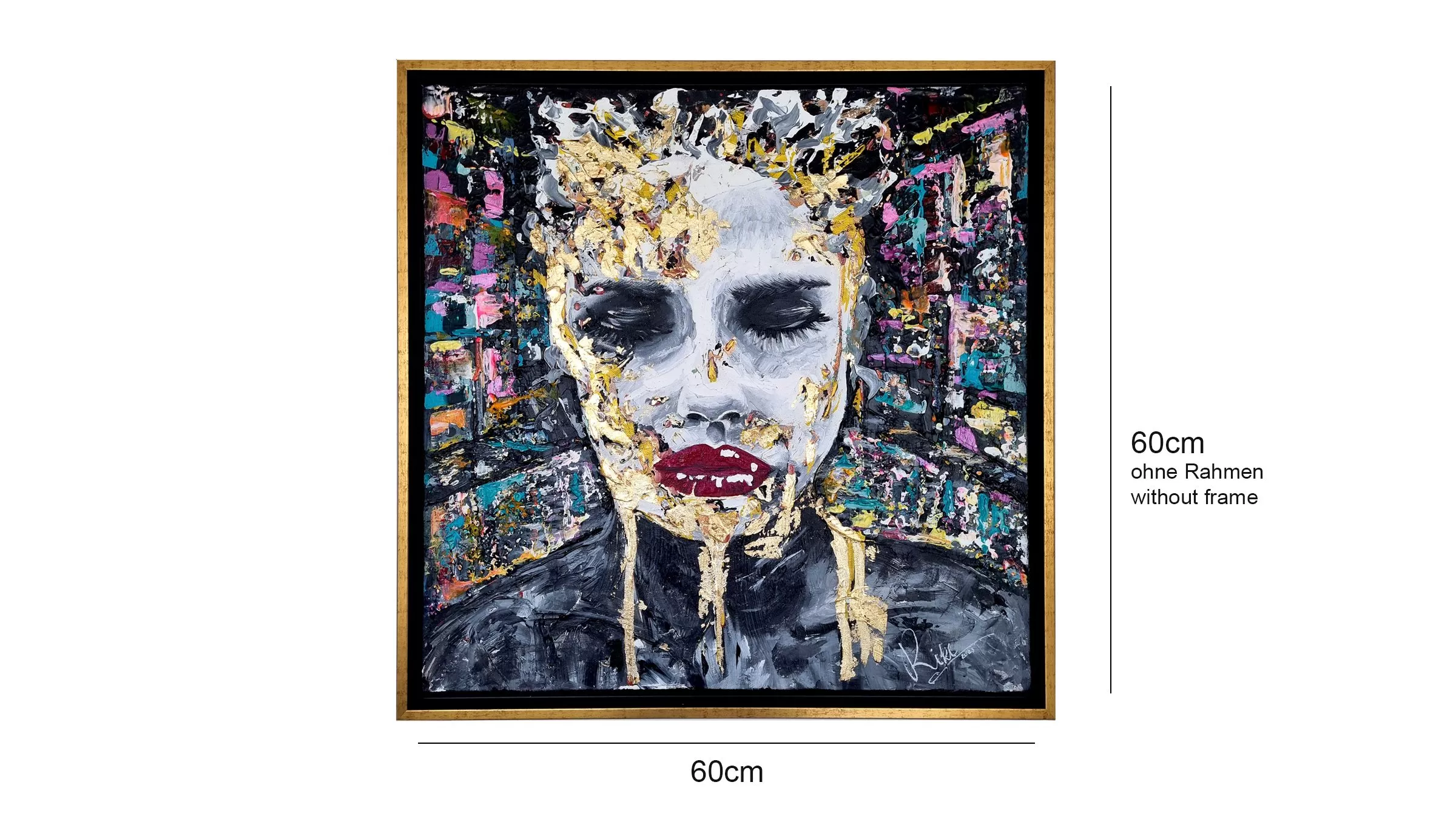 City Queen Kunstwerk Acryl auf Leinwand von Rike WolkeSieben mit Blattgold