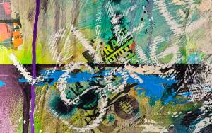 Detail Mickey Maus Mixedmedia, Kunstwerk Acryl auf Leinwand von Künstlerin Rike WolkeSieben