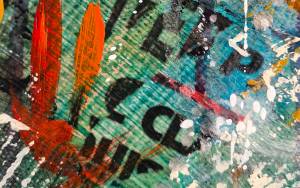 Detail Mickey Maus DruckMix, Kunstwerk Acryl auf Leinwand von Künstlerin Rike WolkeSieben