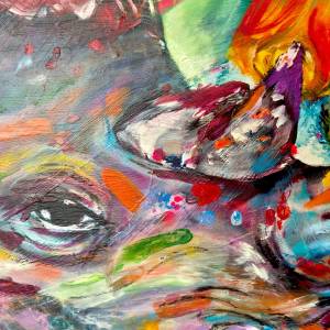 Detailbild Horn Instinktives Feingefuehl Nashorn Leinwand Acryl Kohle Rike WolkeSieben